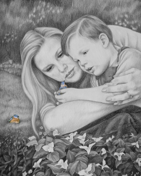 Looking back at this illustration of Ann and my son Rob, must be where my bluebird connection with her first began. 
